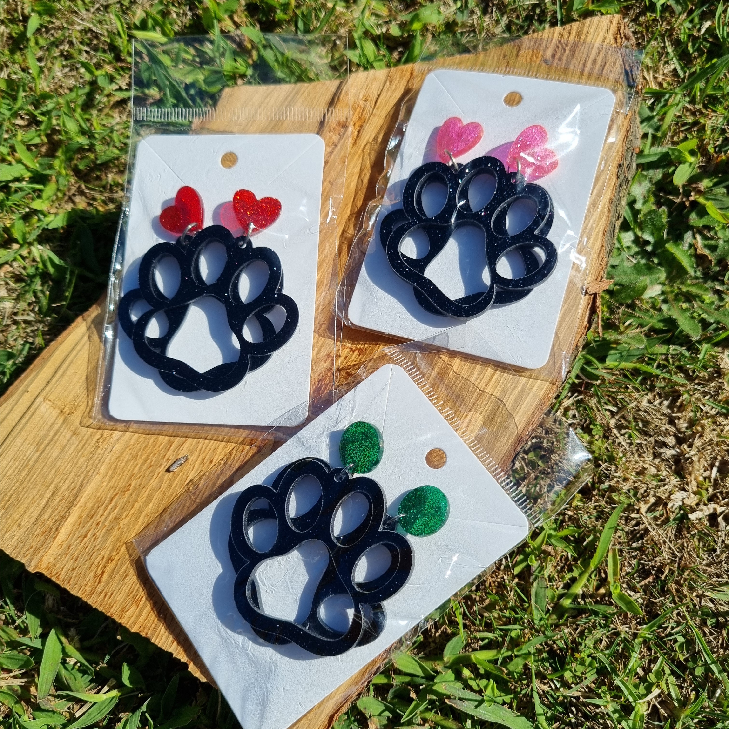 Paw Earrings - Black Glitter