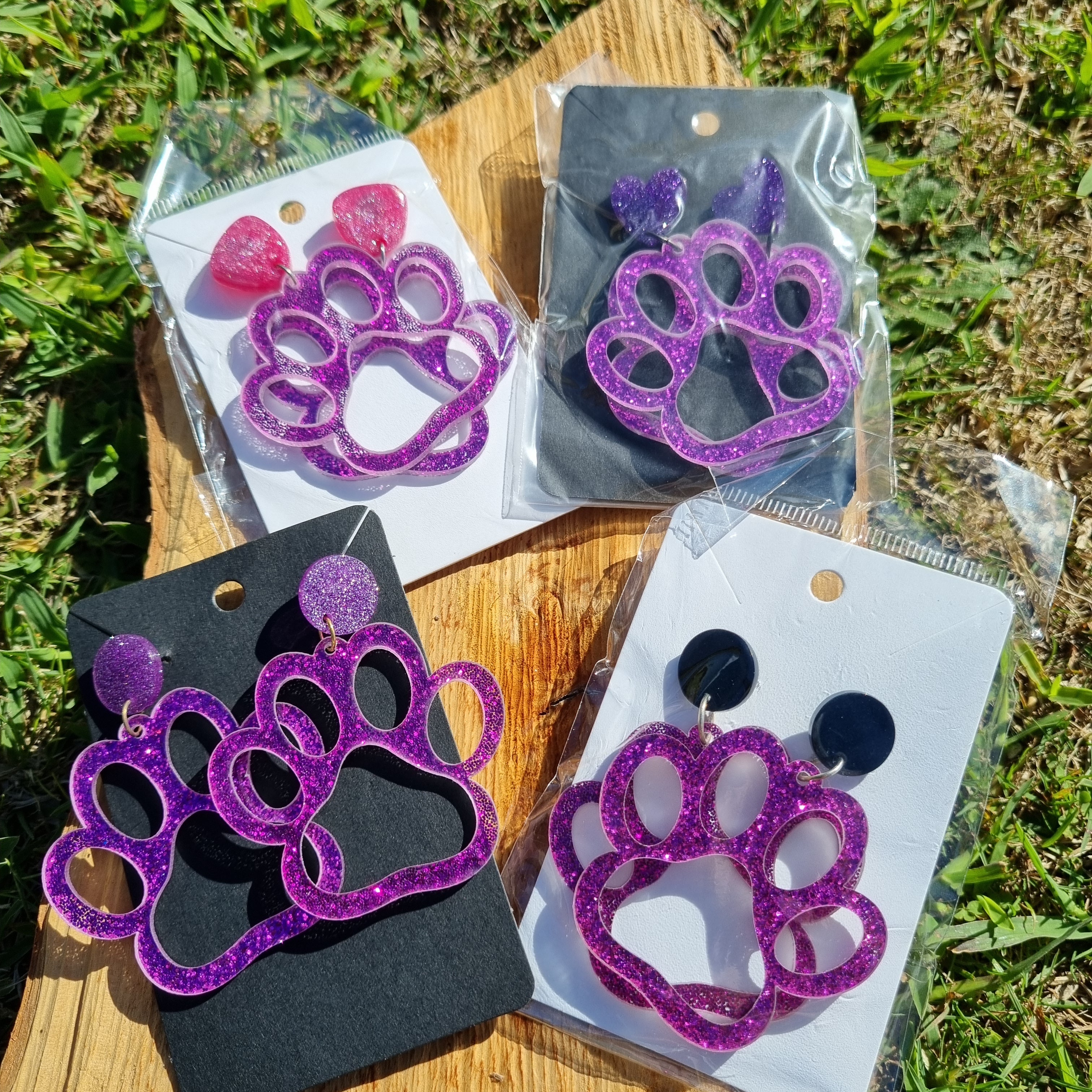 Paw Earrings - Pink Glitter